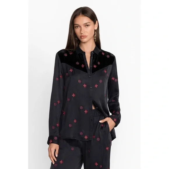 Johnny Was, Workshop, Maxine Western Embroidered Seamed Long Sleeve Shirt - Picture 2 of 16